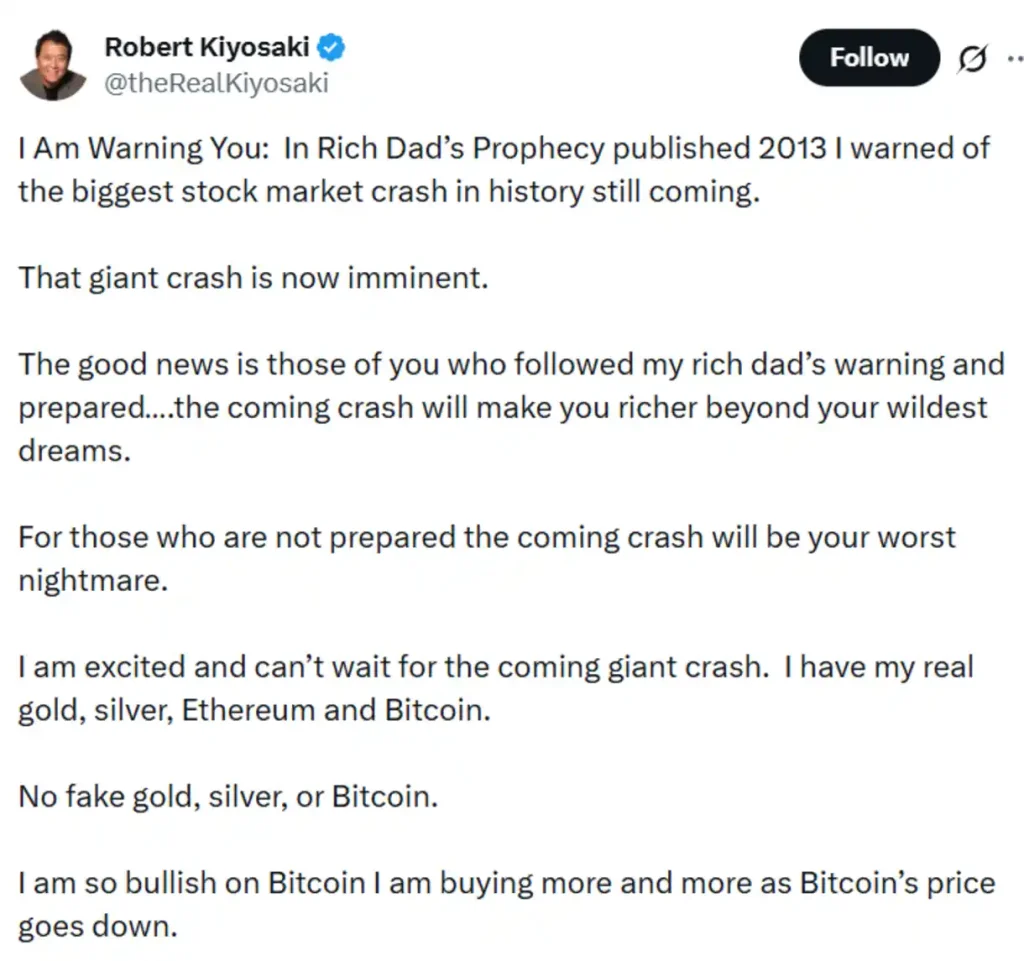 ‘Rich Dad Poor Dad’ author’s warning.