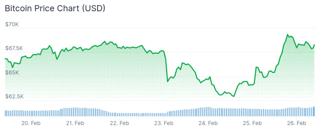 Bitcoin price 7-day chart.