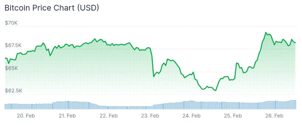 Bitcoin price 7-day chart.
