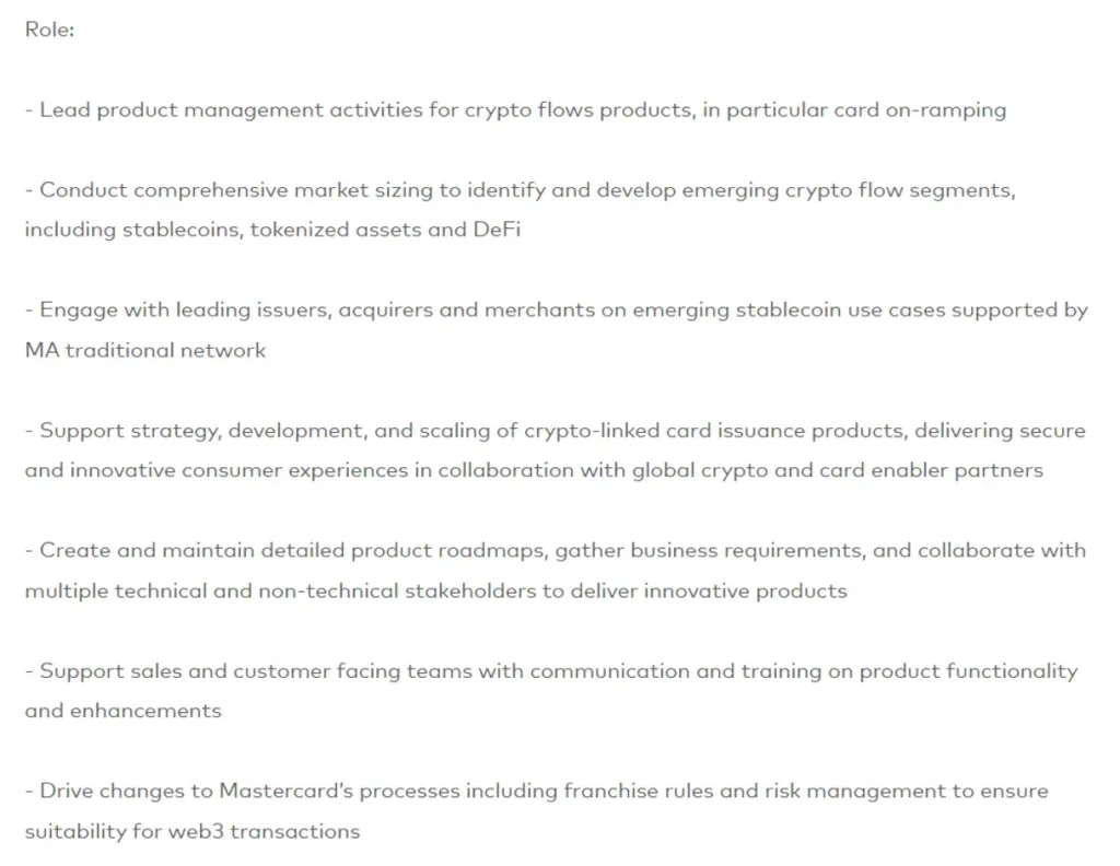 Roles included in the job.