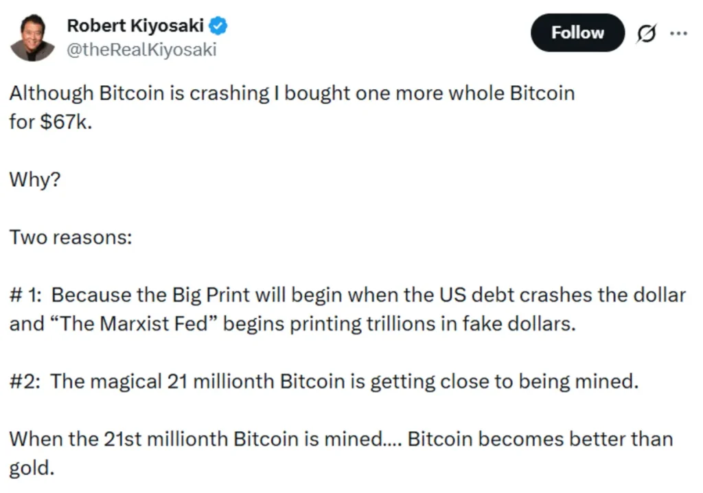 Kiyosaki’s post about buying Bitcoin.