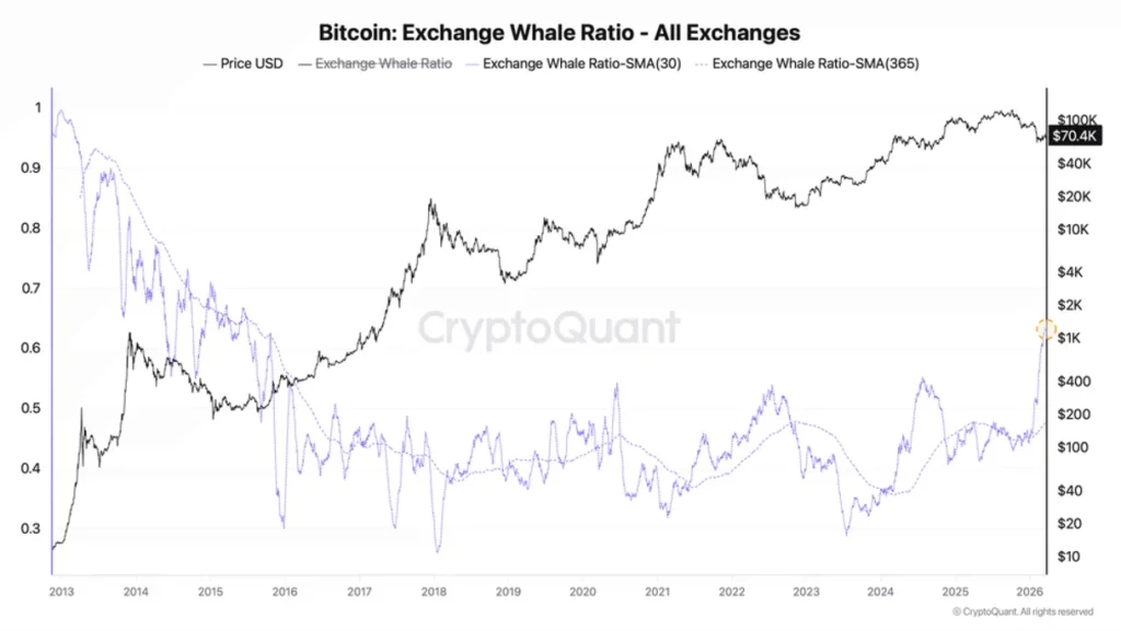 Bitcoin exchange whale ratio.