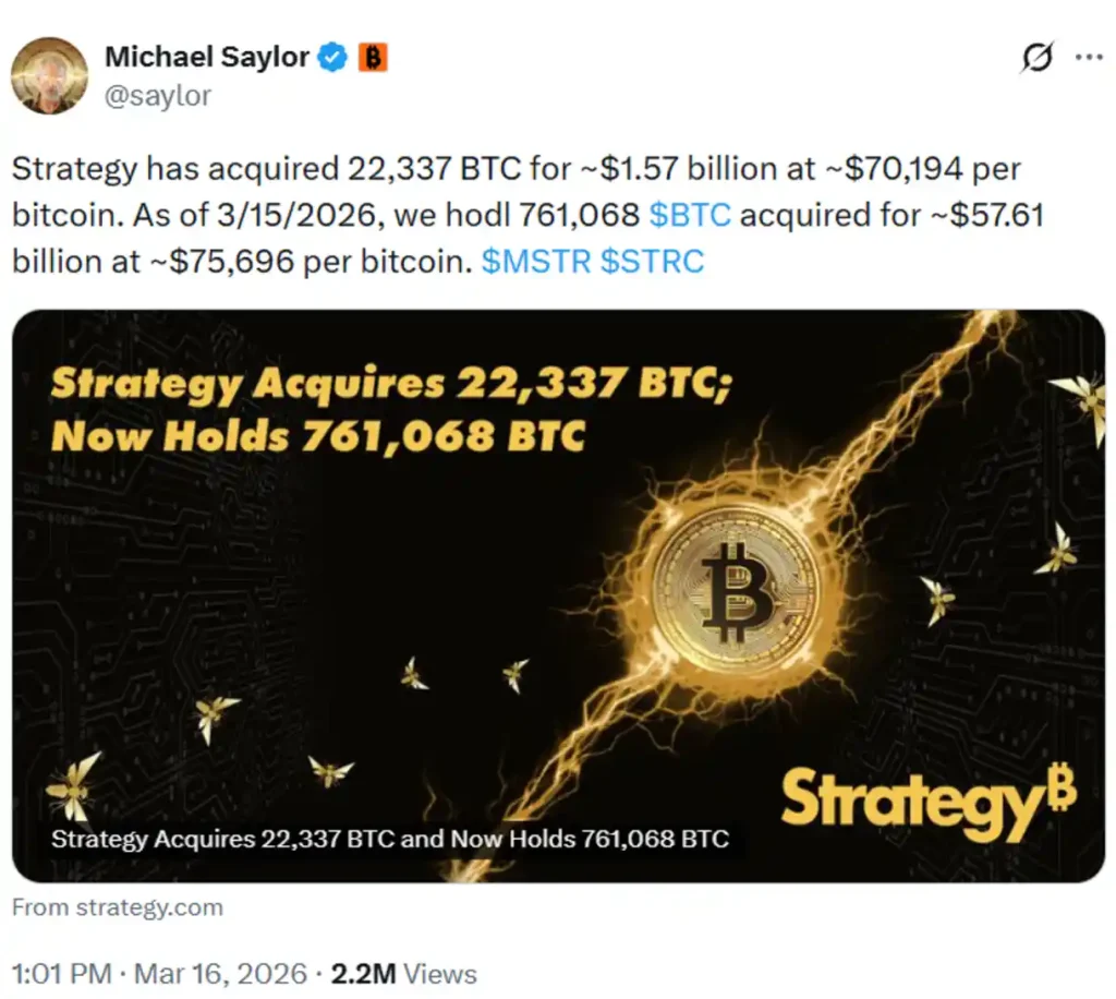 News of the Strategy’s most recent BTC purchase.