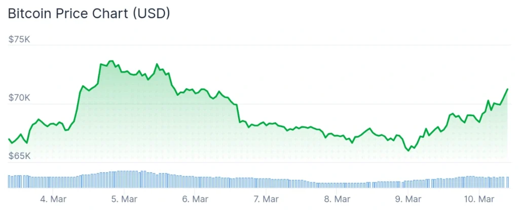 Bitcoin price 7-day chart.