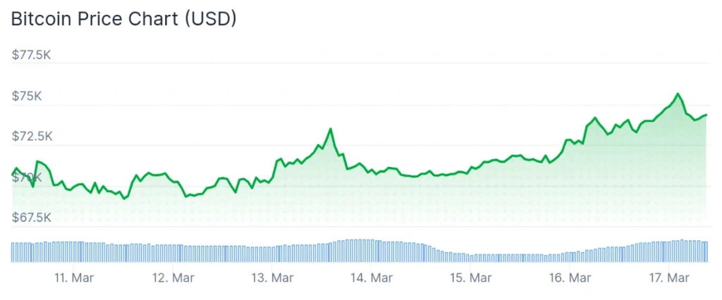 Bitcoin price 7-day chart.