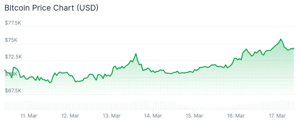Bitcoin price 7-day chart.