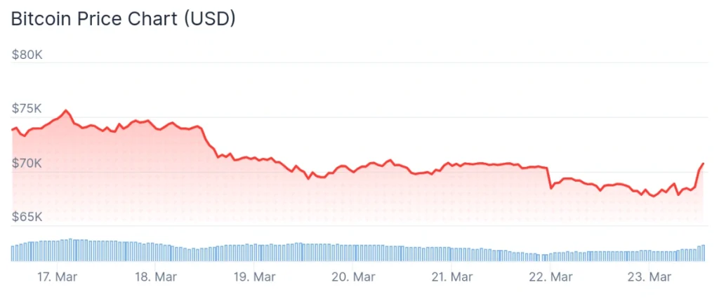 Bitcoin price 7-day chart.