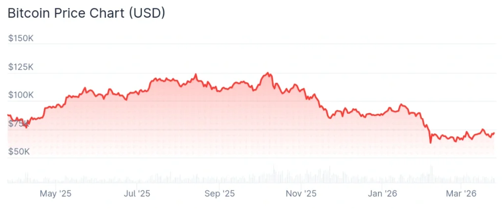 Bitcoin price 12-month chart.