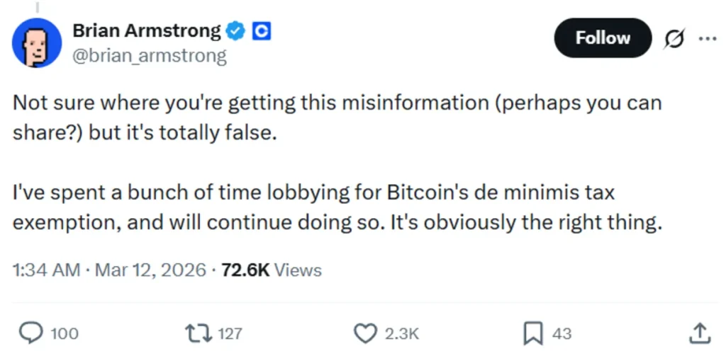 Coinbase CEO disputes the accusations.