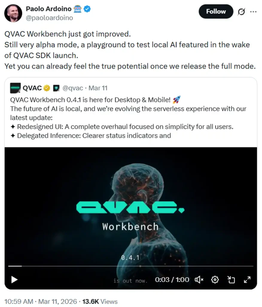 QVAC Workbench announcement.