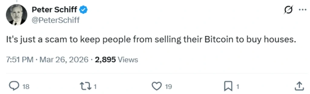 Critic’s views of Bitcoin as mortgage down payment.