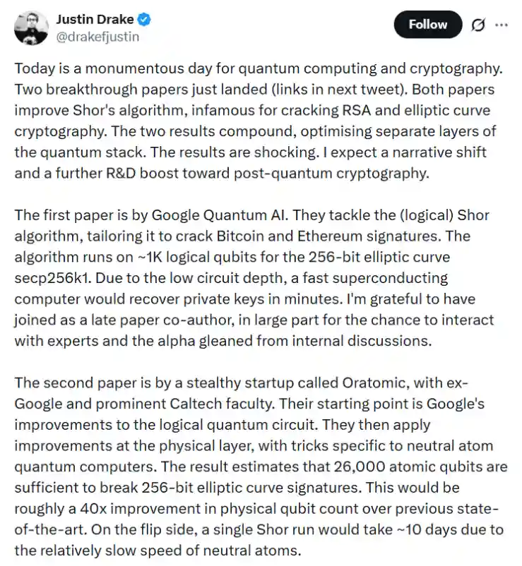 Bitcoin security researcher’s social post.