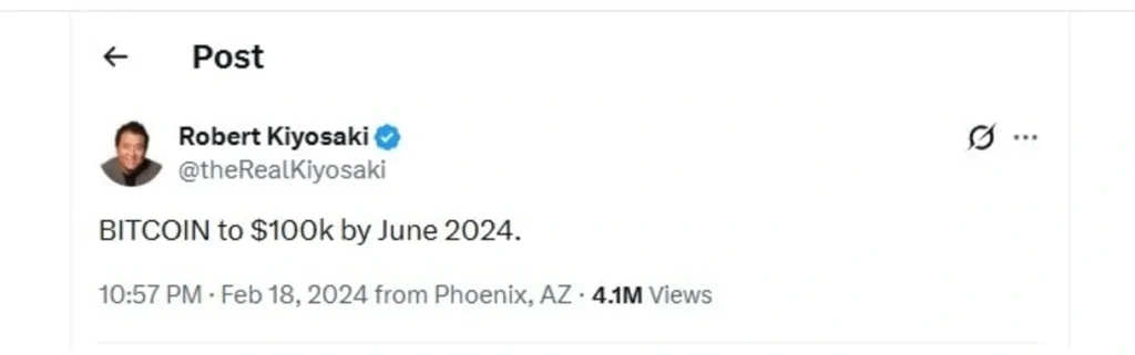 Robert Kiyosaki’s predictions about Bitcoin's price