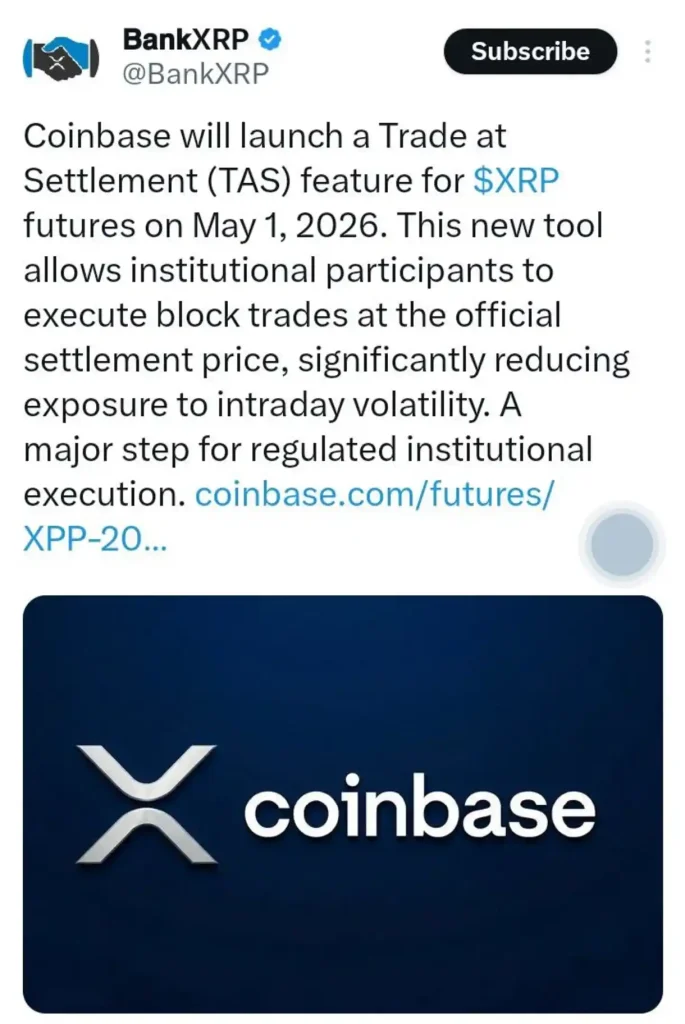 XRP Joins BTC and ETH as Coinbase Activates Futures Settlement on May 1