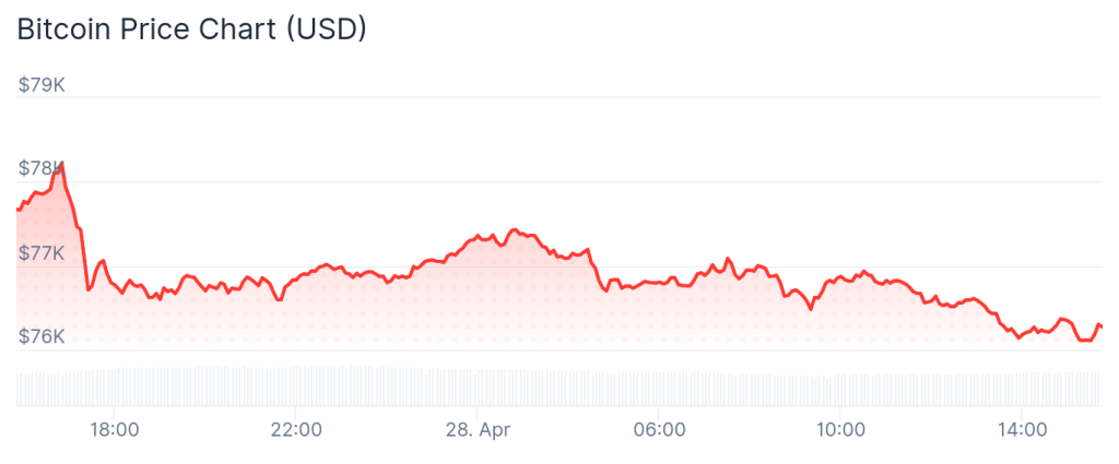 Bitcoin price 24-hour chart.