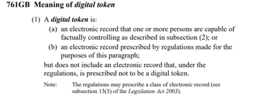 Definition of digital token under the law.