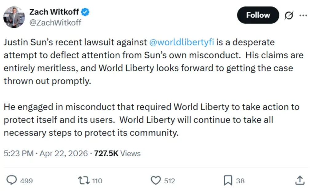 WLFI CEO’s response to the accusations.