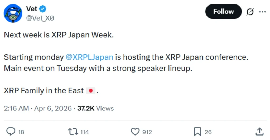 XRP Japan Week announcement by an XRPL validator.
