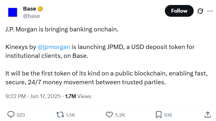 Kinexys launched in June 2025.