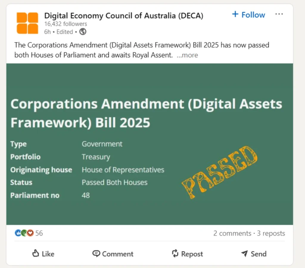 Social media post announcing the bill’s passage.