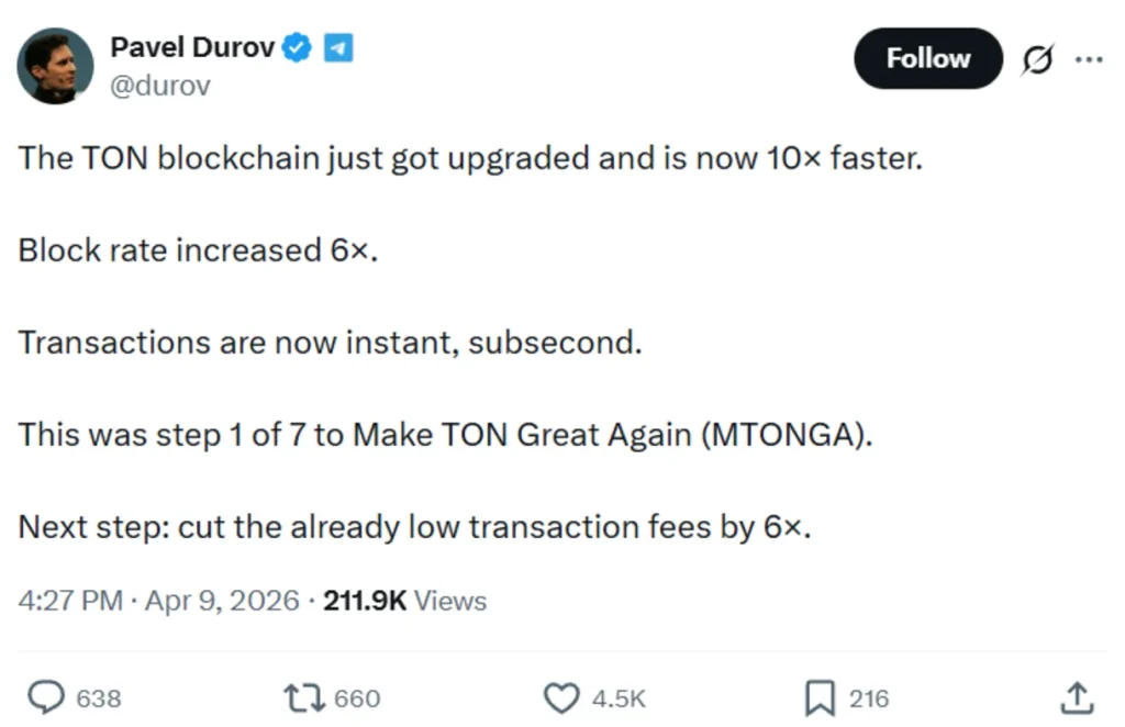 Telegram founder announces TON developments.