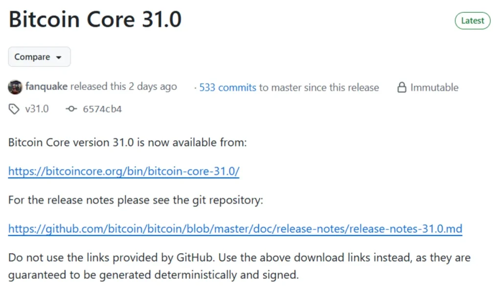 Bitcoin Core 31.0 update.