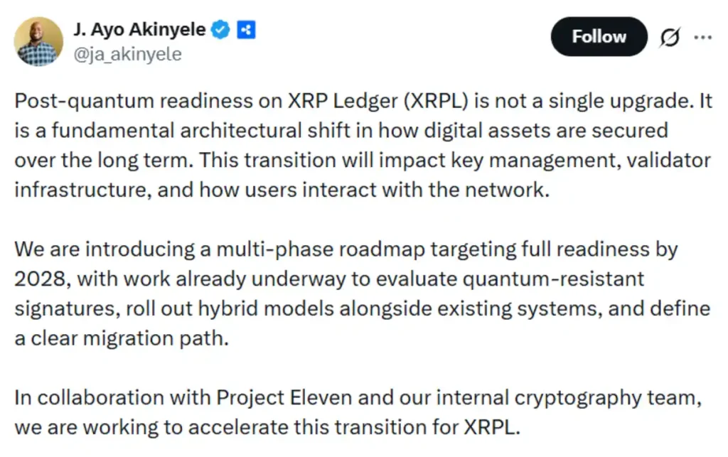 Ripple’s Head of Engineering social media post.