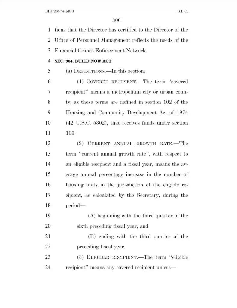 The ‘Build Now Act’ incorporated into the Senate crypto bill.