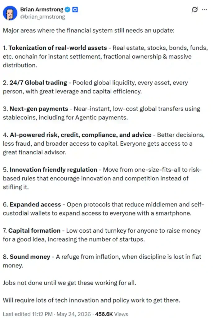 Coinbase CEO’s views.
