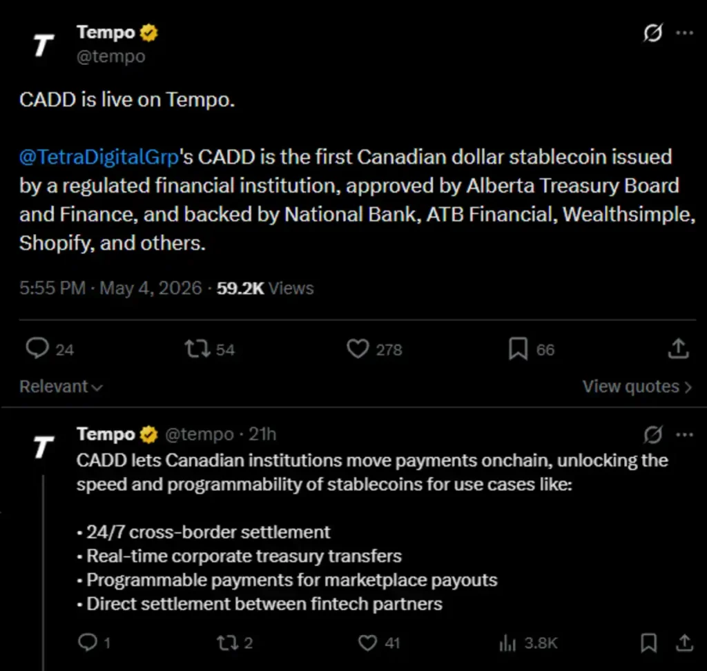 CADD stablecoin. Source: Tempo, Twitter