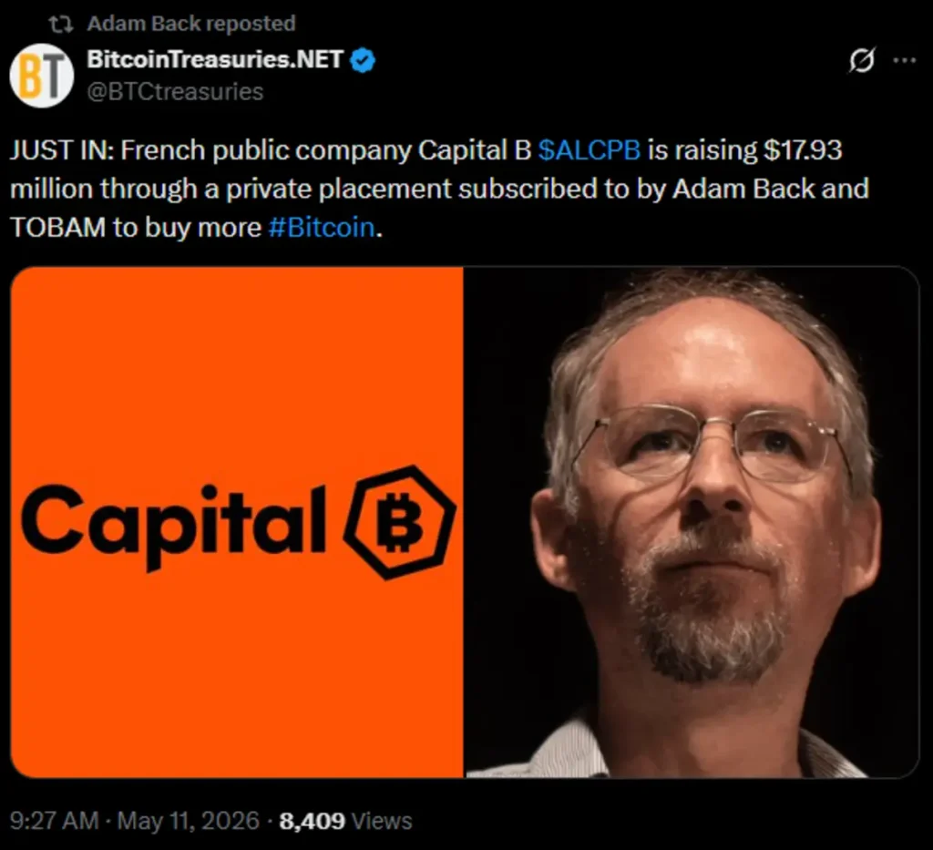 BitcoinTreasuries.NET, Adam Back / Twitter