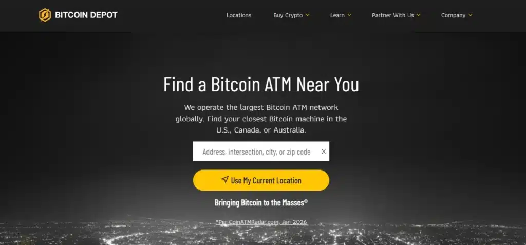 Bitcoin ATM company's homepage.