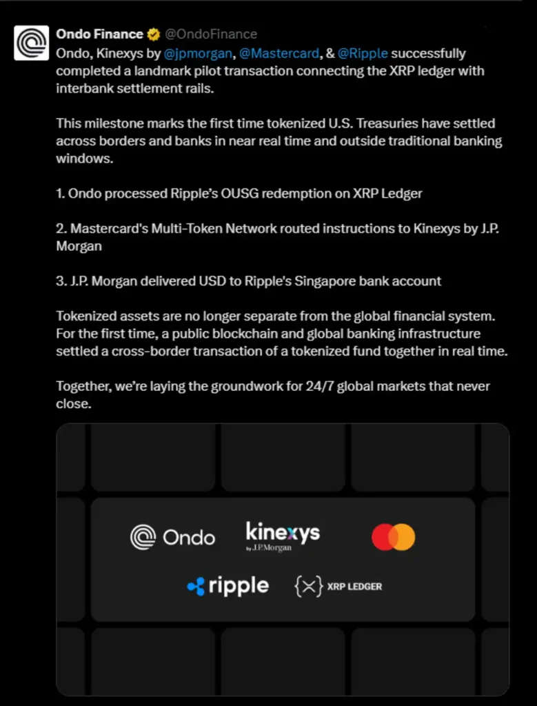 ripple, jpmorgan, mastercard, xrp ledger, ondo finance. source: twitter