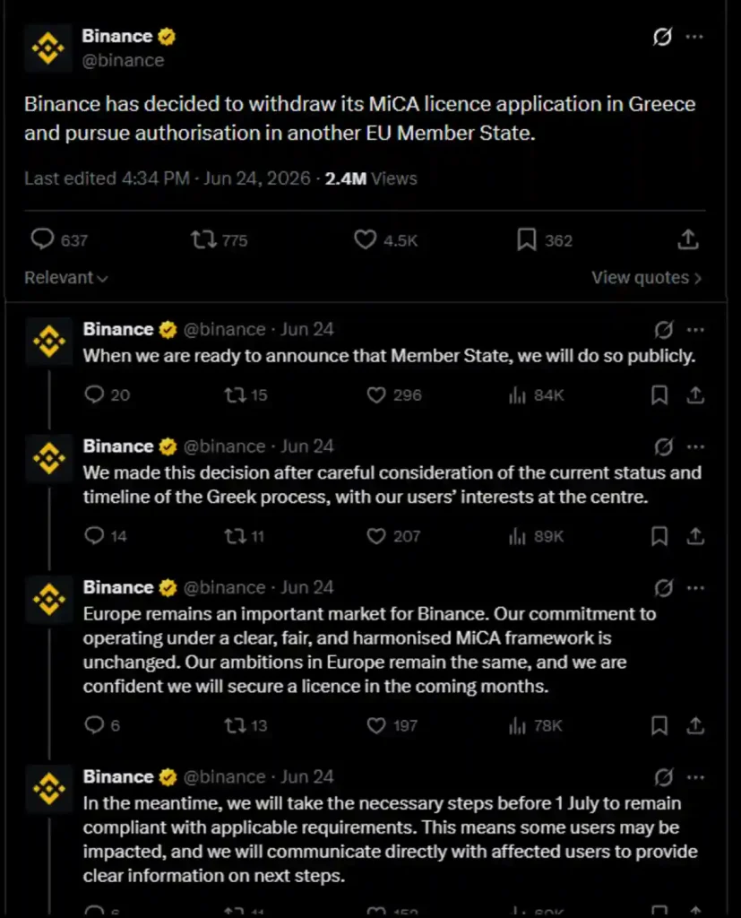 Binance, Twitter