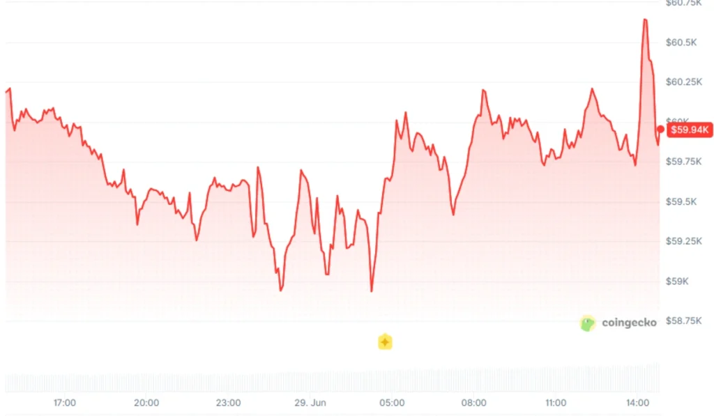 Bitcoin 24-hour price chart. CoinGecko