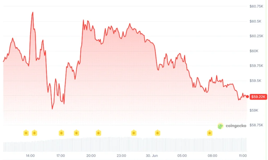Bitcoin 24-hour price chart. coingecko.com