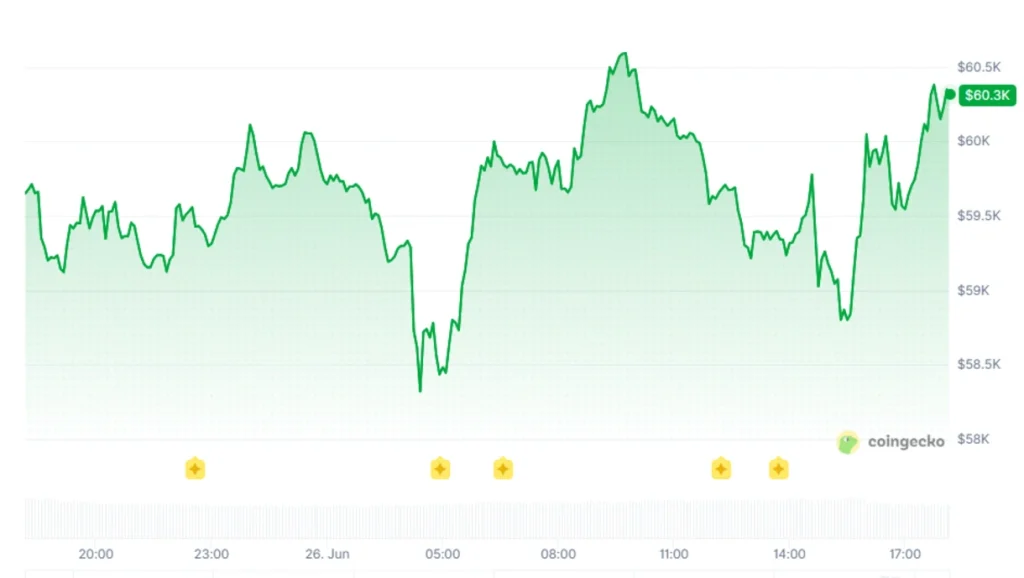 BTC 24-hour price chart. CoinGecko