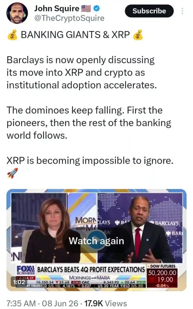 XRP Narrative Strengthens as Barclays Hints at Digital Settlement Future