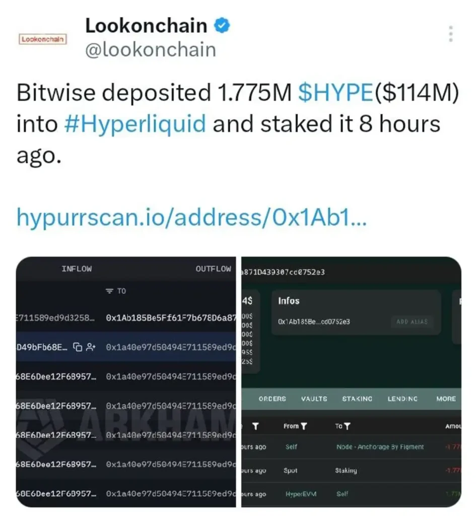 Wall Street-Style Capital Enters DeFi: Bitwise Stakes Millions in HYPE