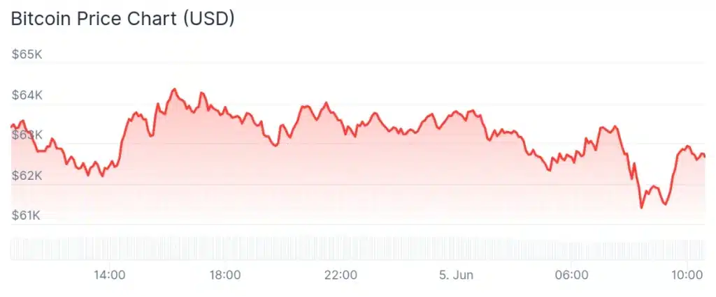 Bitcoin price 24-hour chart.