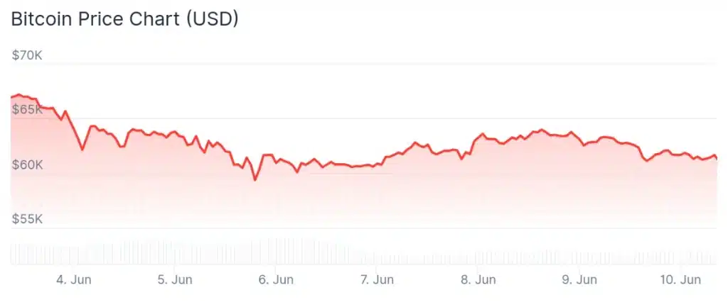Bitcoin price 7-day chart.