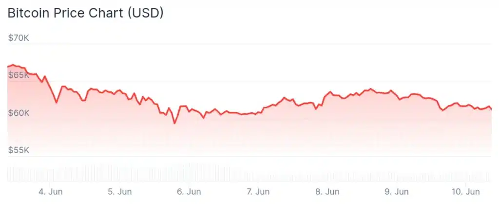 Bitcoin price 7-day chart.