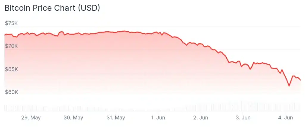Bitcoin price 7-day chart.