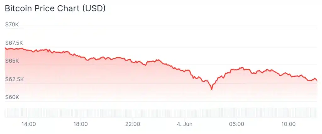 Bitcoin price 24-hour chart.