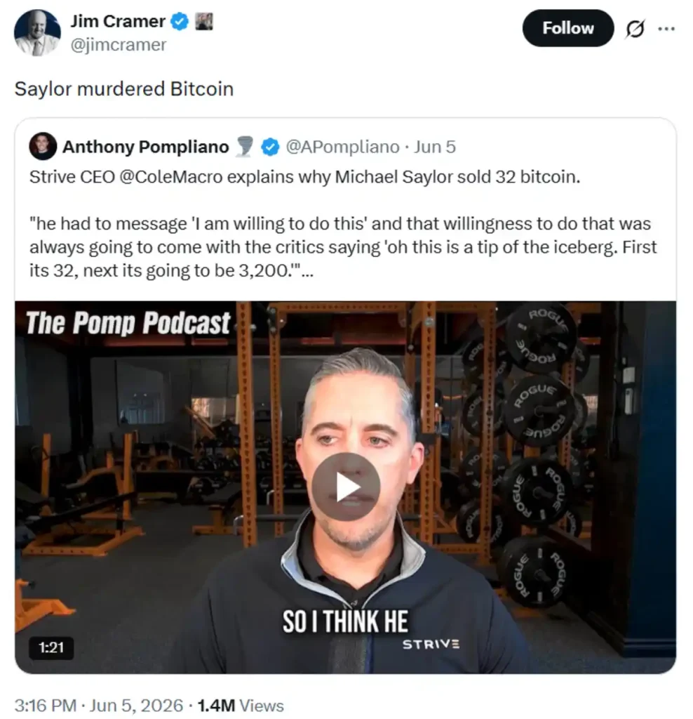 CNBC’s host comments on the Strategy situation.