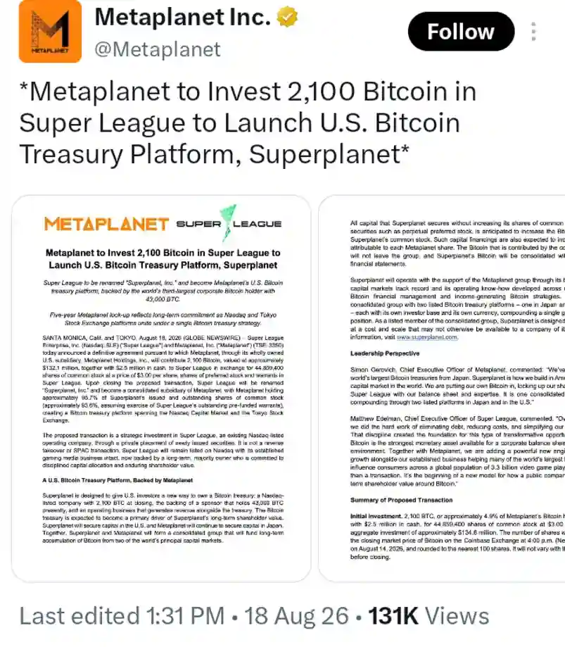 A Nasdaq Firm Backs US Bitcoin Treasury With 2,100 BTC — Bullish?