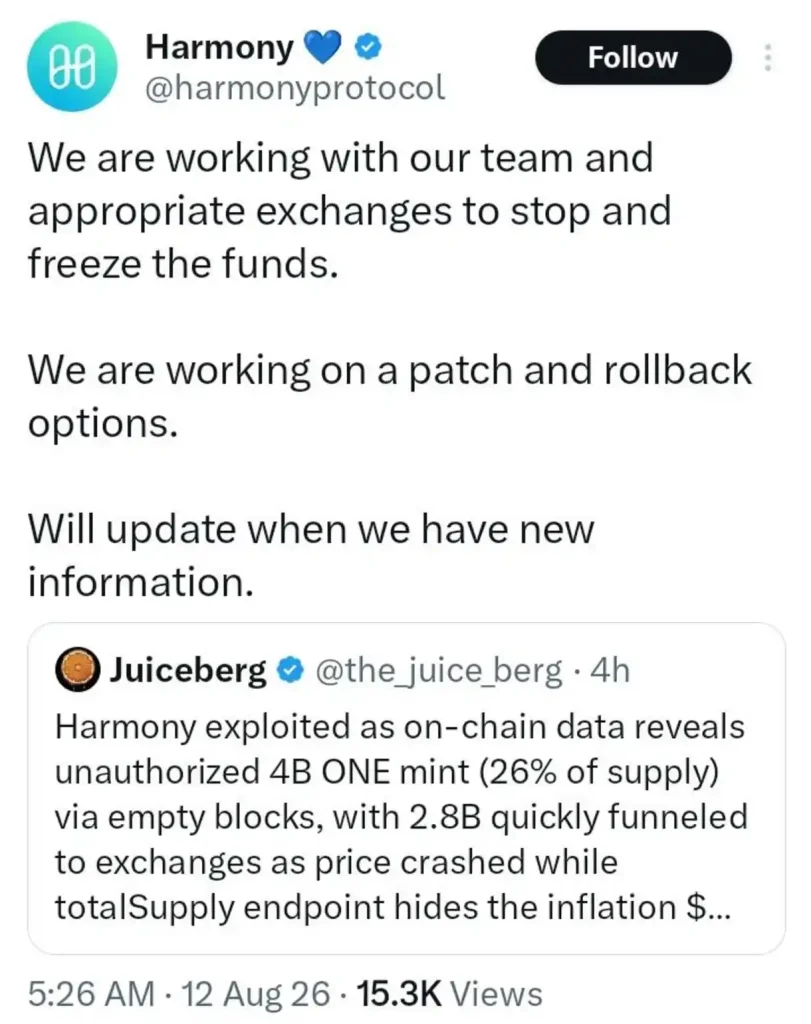 Harmony Faces Another Security Shock — The Market Is Watching