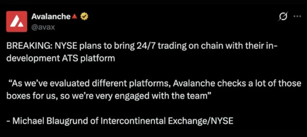 NYSE Is Eyeing Avalanche for 24/7 Onchain Trading: A Major Catalyst for AVAX