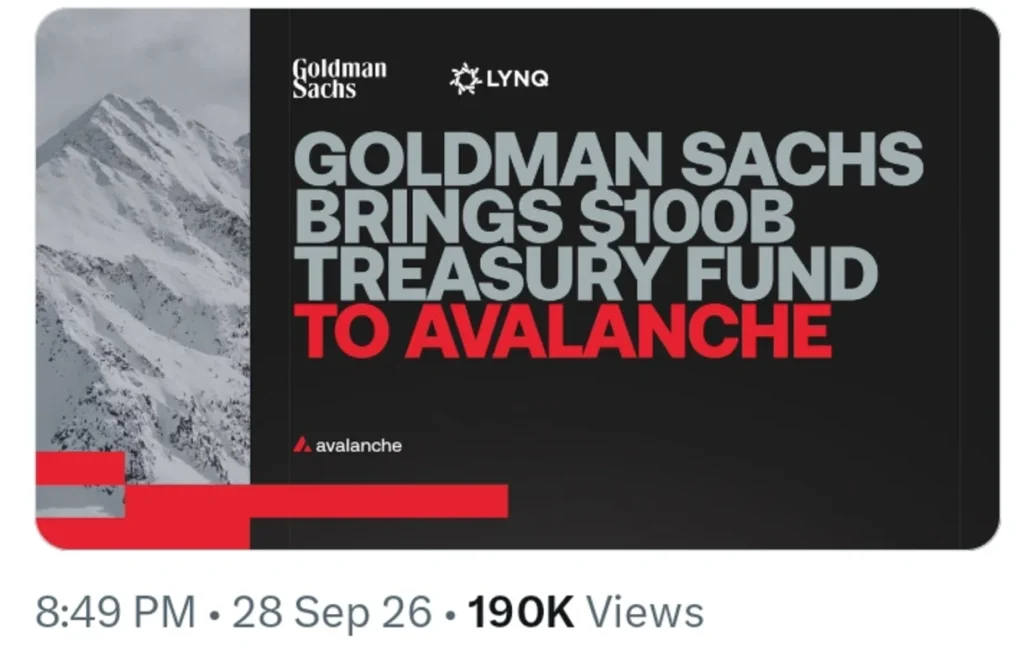 Goldman Sachs Connects $100B to Avalanche: AVAX Has a New Institutional Catalyst